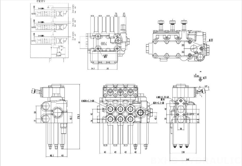 MP80 Manual 3 carretéis Distribuidor hidráulico drawing image