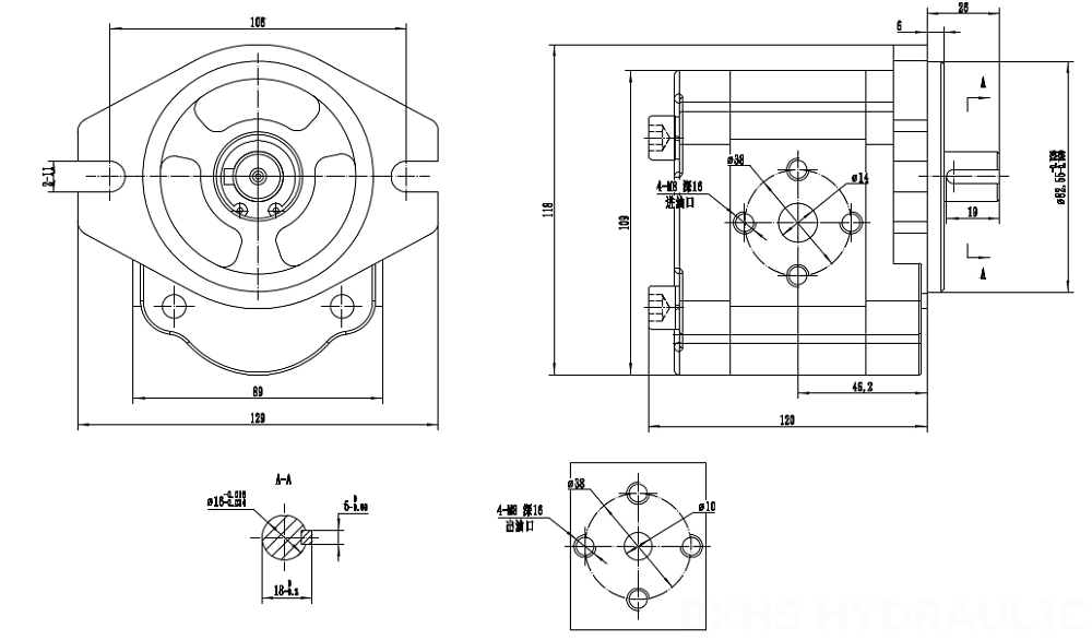 CBHS-FL304 Deslocamento Bomba de engrenagem hidráulica drawing image