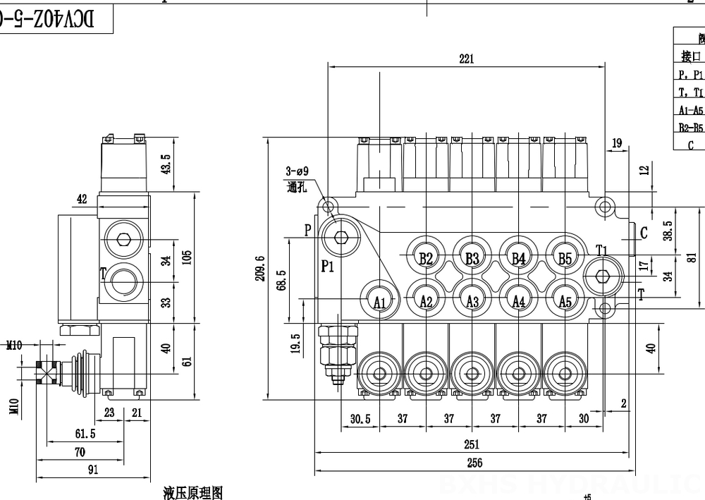 DCV40Z Manual 5 carretéis Válvula direcional monobloco drawing image