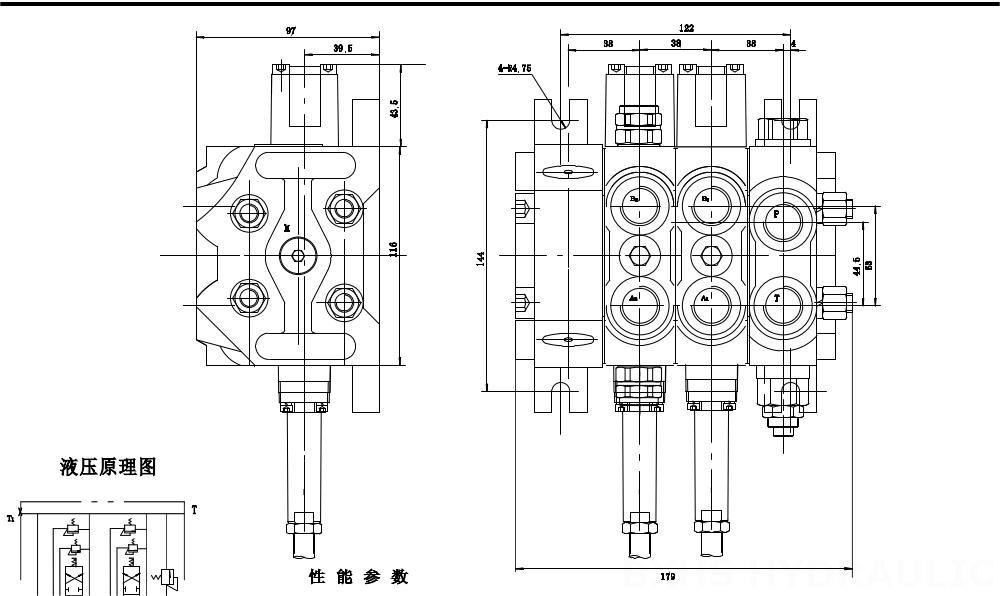 DCV60 Cabo 3 carretéis Válvula direcional seccional drawing image