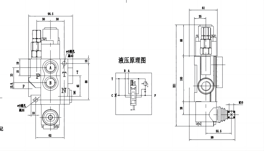 P40-G12-G38-OTW Manual 1 carretel Válvula direcional monobloco drawing image