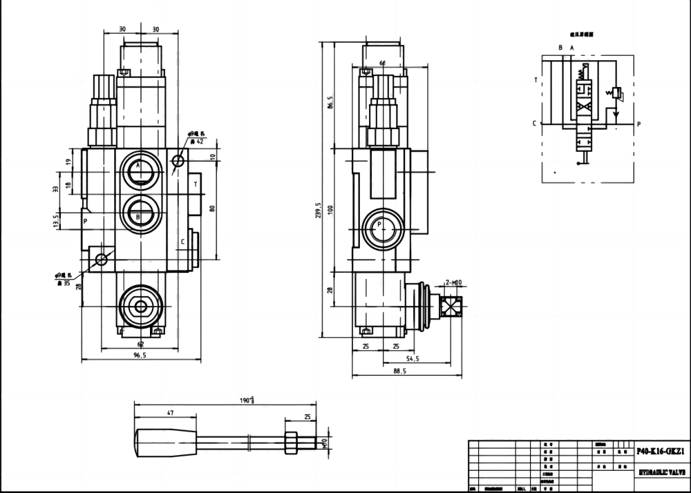 P40-QTW1 Manual 1 carretel Válvula direcional monobloco drawing image