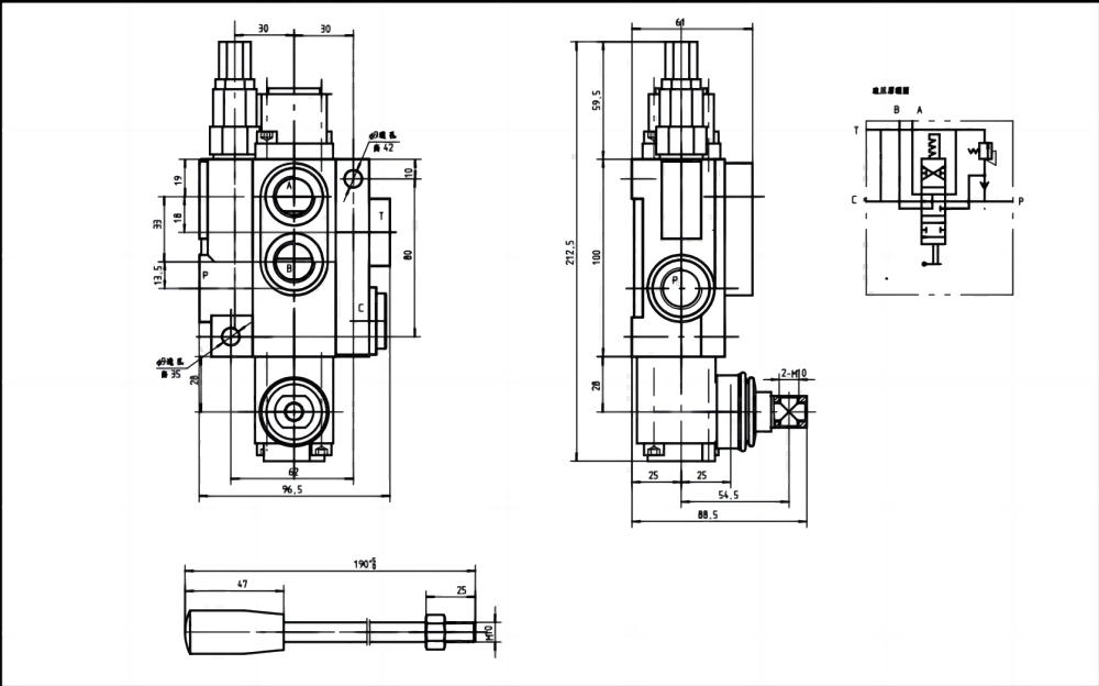 P40-G12-YW Manual 1 carretel Válvula direcional monobloco drawing image