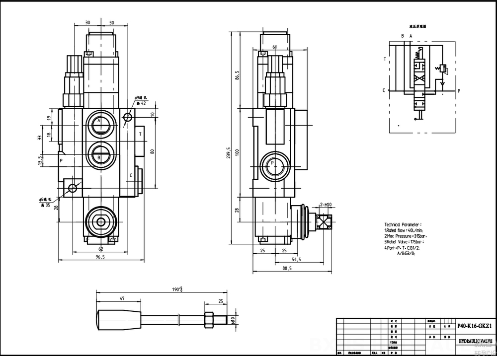 P80-G12-1OW Manual 1 carretel Válvula direcional monobloco drawing image