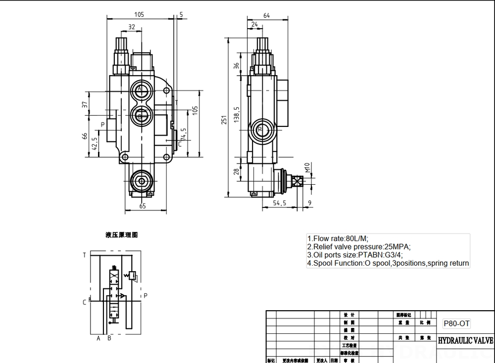 P80J Manual 1 carretel Válvula direcional monobloco drawing image