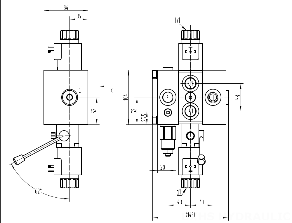 DCV58 Solenoide 1 carretel Válvula direcional seccional drawing image