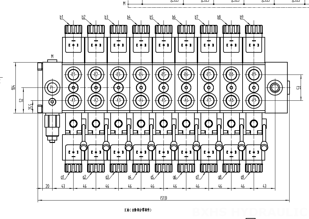 DCV58 Solenoide 9 carretéis Válvula direcional seccional drawing image