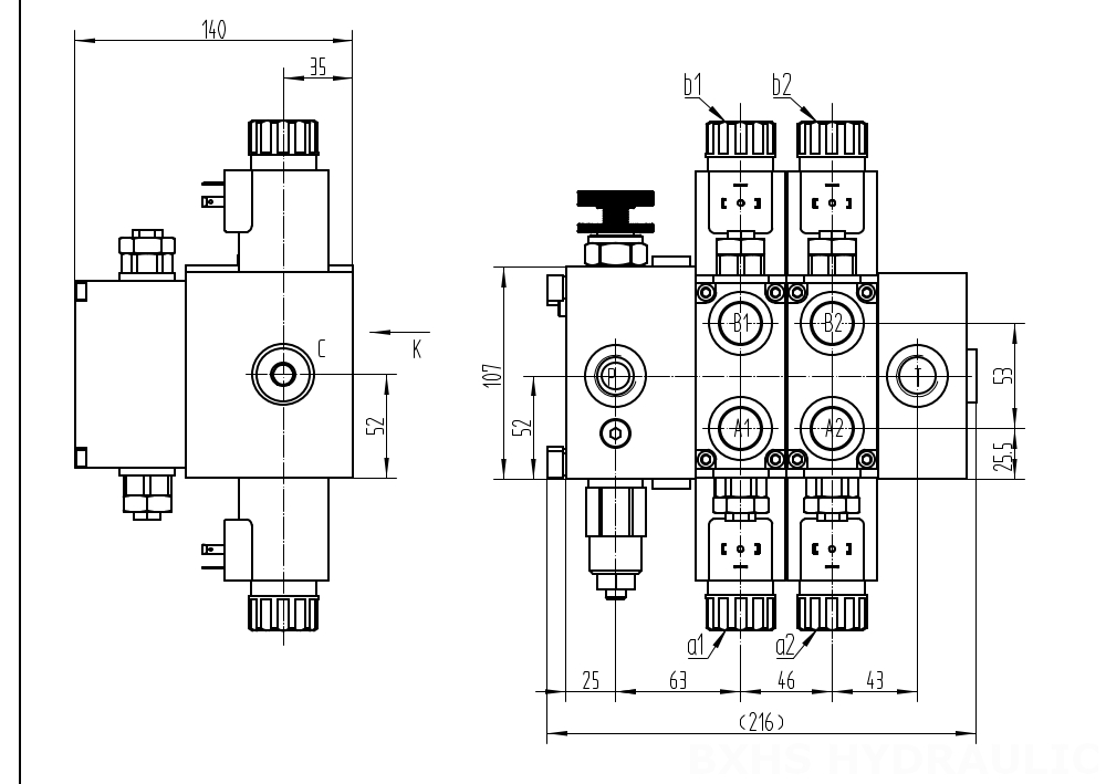 DCV58F Solenoide 2 carretéis Válvula direcional seccional drawing image