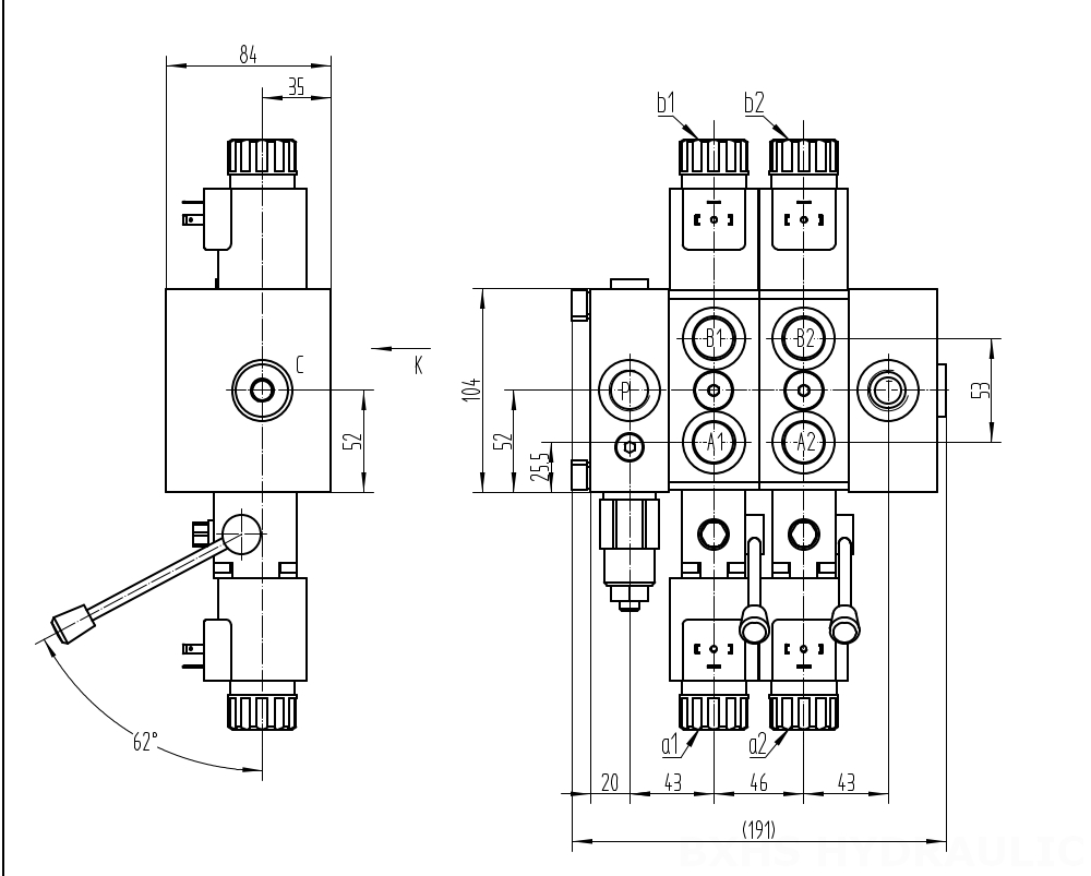 DCV58 Solenoide 2 carretéis Válvula direcional seccional drawing image