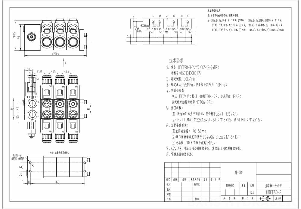 HDCF50 Solenoide 3 carretéis Válvula de controle solenóide drawing image