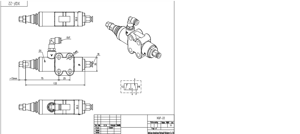 XQF-22A Pneumático 1 carretel Válvula direcional monobloco drawing image