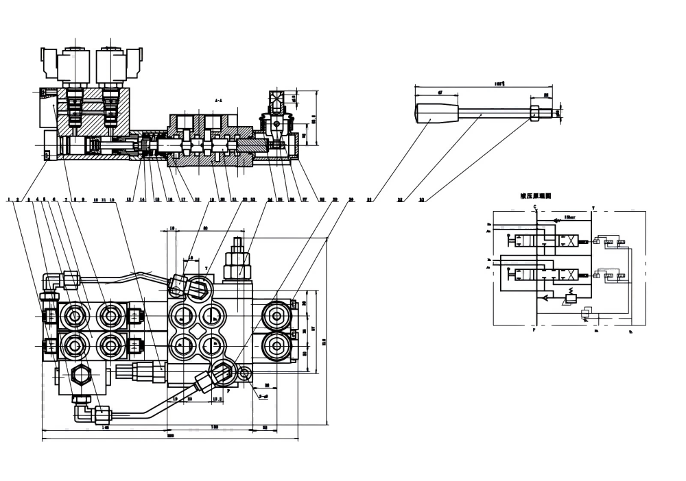 P40 Eletrohidráulico 2 carretéis Válvula direcional monobloco drawing image