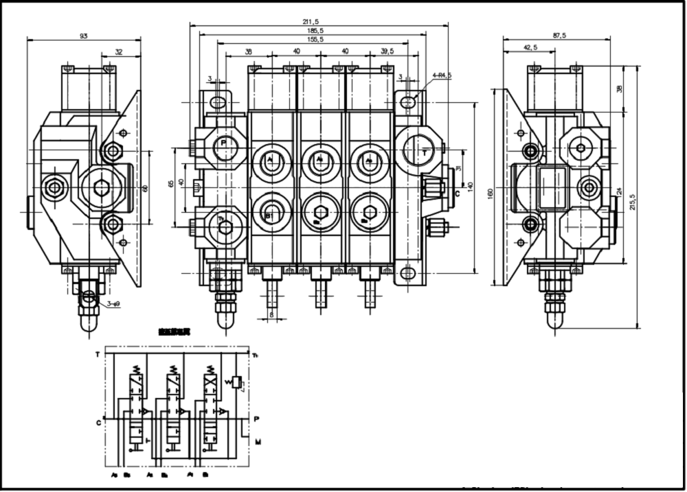 HSDS15 Manual 3 carretéis Válvula direcional monobloco drawing image