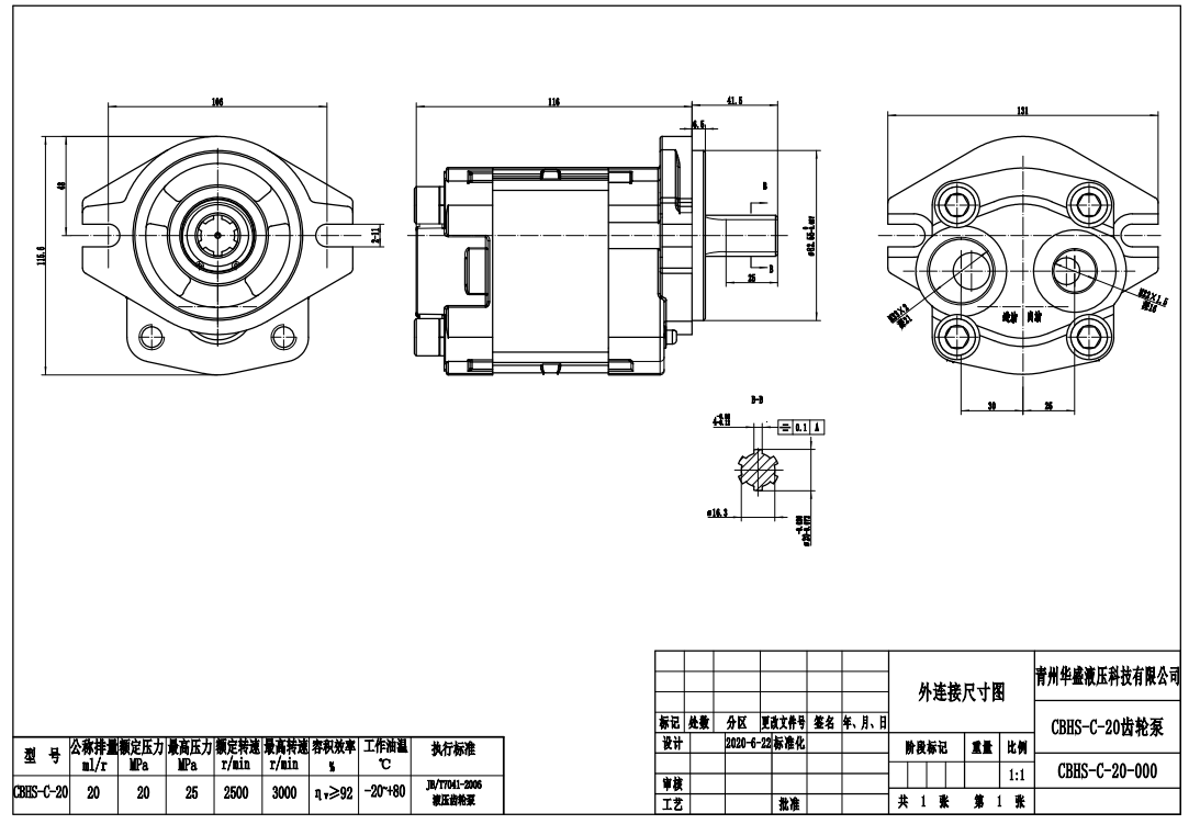 CBHS-C20 Deslocamento Bomba de engrenagem hidráulica drawing image