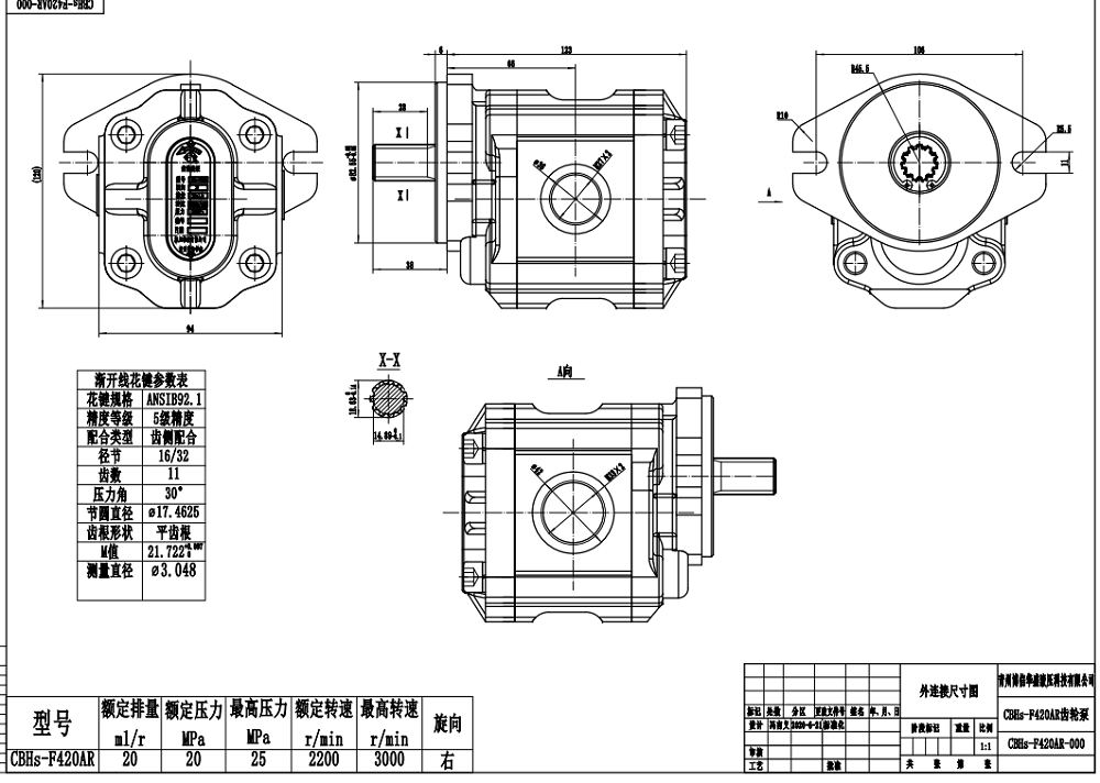 CBHS-F420 Deslocamento Bomba de engrenagem hidráulica drawing image