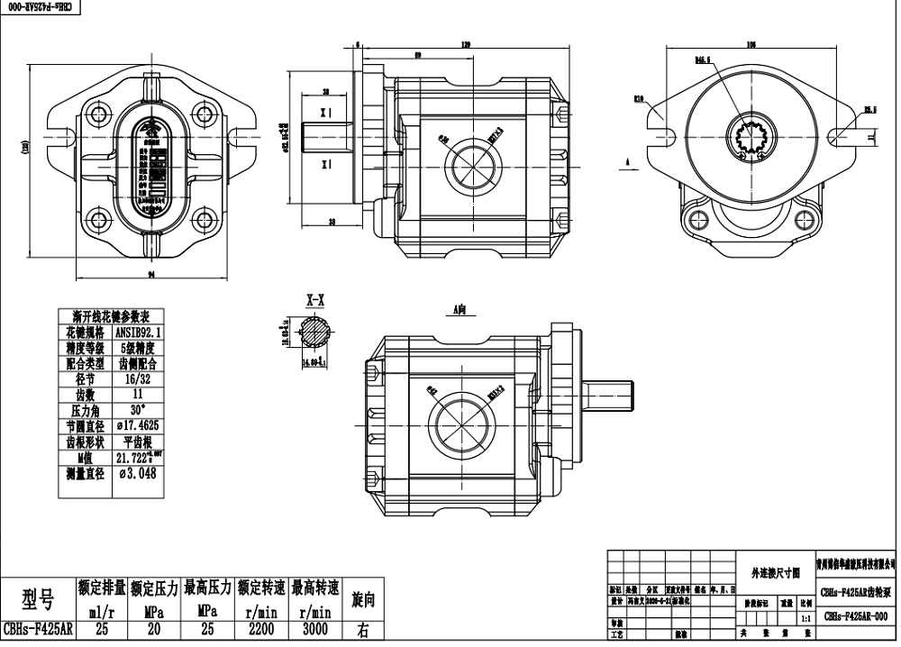 CBHS-F425 25 cc/rev Bomba de engrenagem hidráulica drawing image