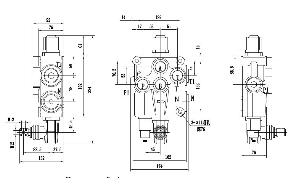 P120-G1-OT Manual 1 carretel Válvula direcional monobloco drawing image