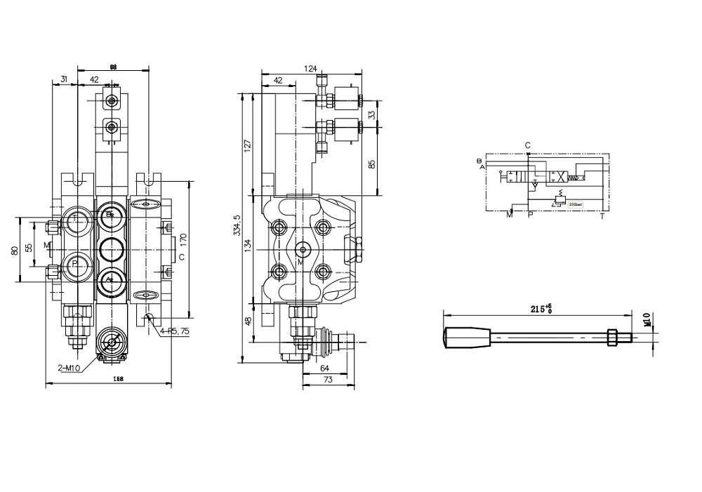 DCV100 Pneumático 1 carretel Válvula direcional seccional drawing image