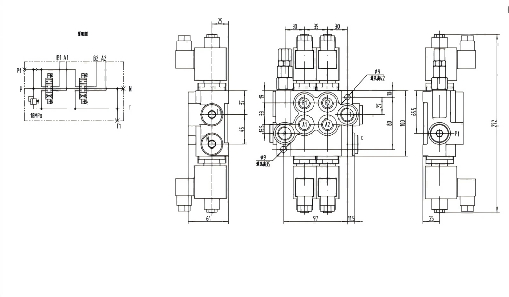 P40-DKL Solenoide 2 carretéis Válvula direcional monobloco drawing image