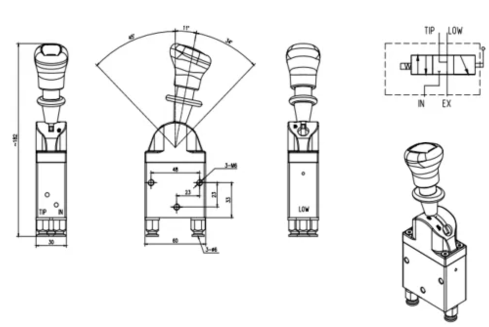 BKQF34B-C Pneumático 1 carretel Válvula de Controle Pneumática drawing image