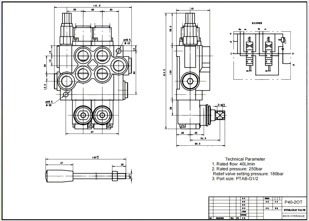 P40-XNHJ Manual 2 carretéis Válvula Direcional Monobloco drawing image
