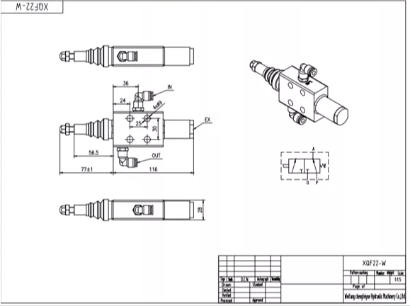 XQF-22W Pneumático 1 carretel Válvula direcional monobloco drawing image