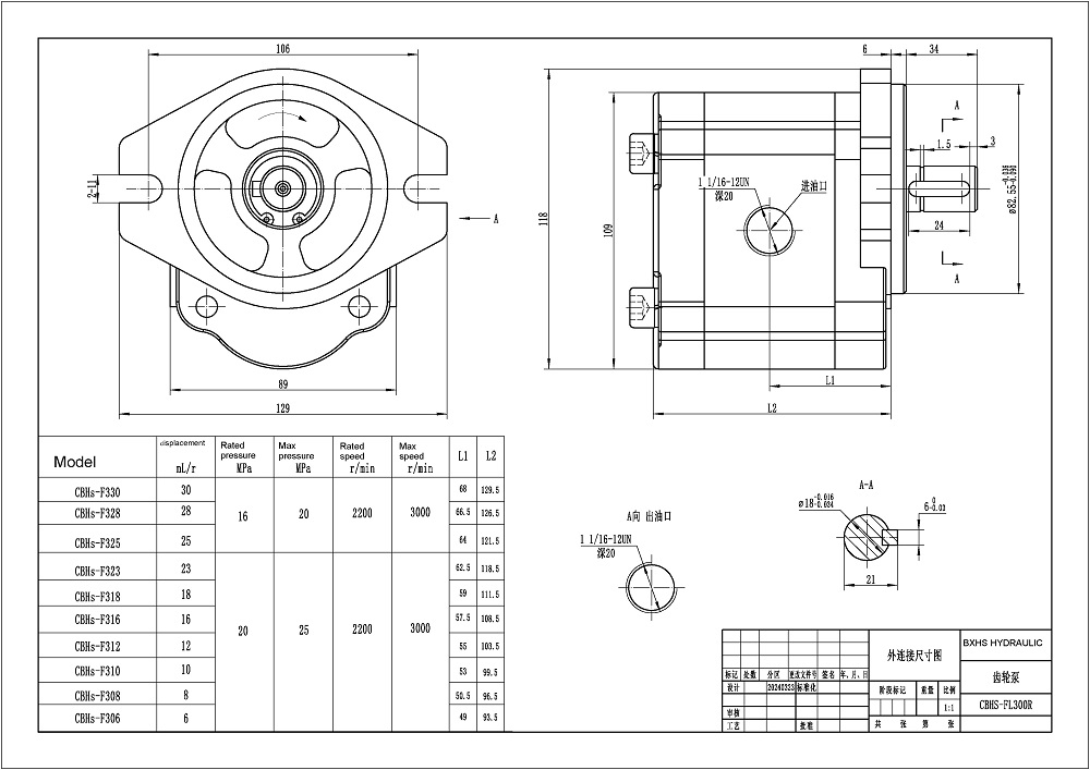 CBHS-F316 Deslocamento Bomba de engrenagem hidráulica drawing image