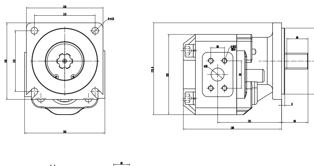 JHP2063 63 cc/rev Bomba de engrenagem hidráulica drawing image