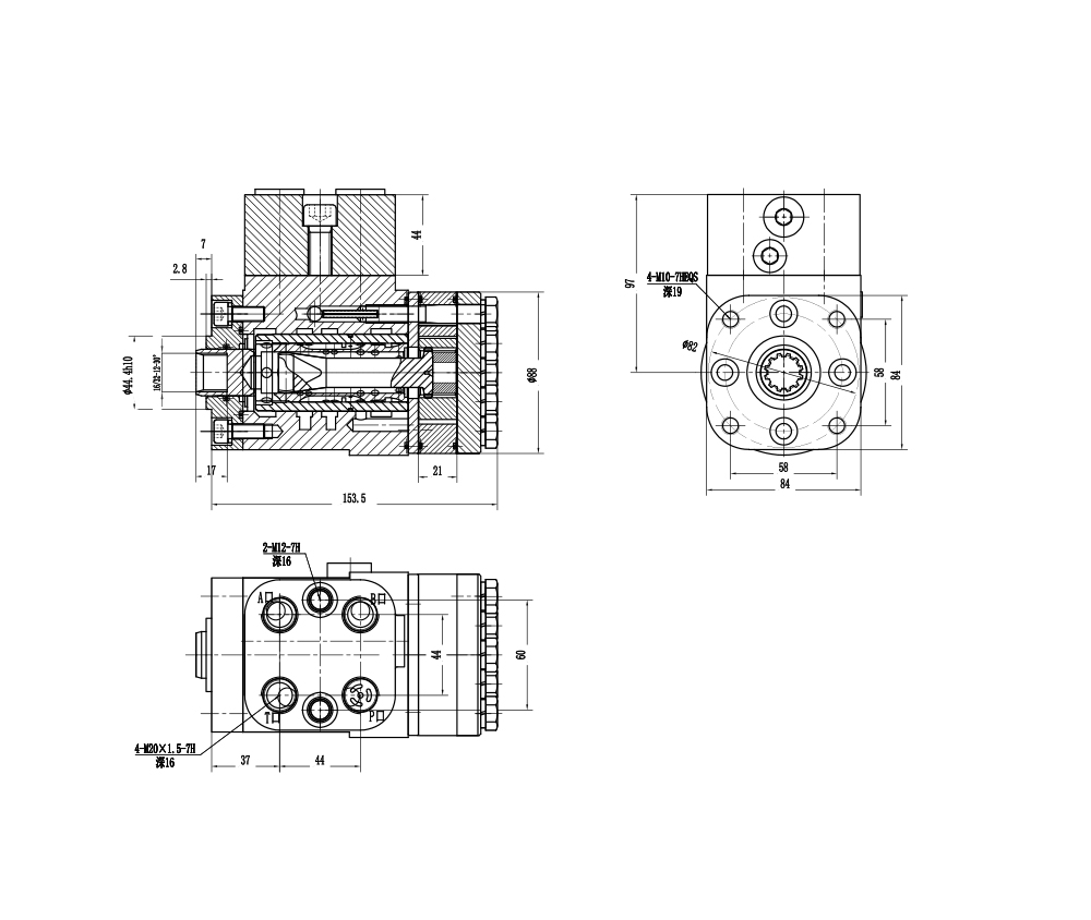 BZZ1-E160B 160 ml/r 12 L/min Unidade de Direção drawing image