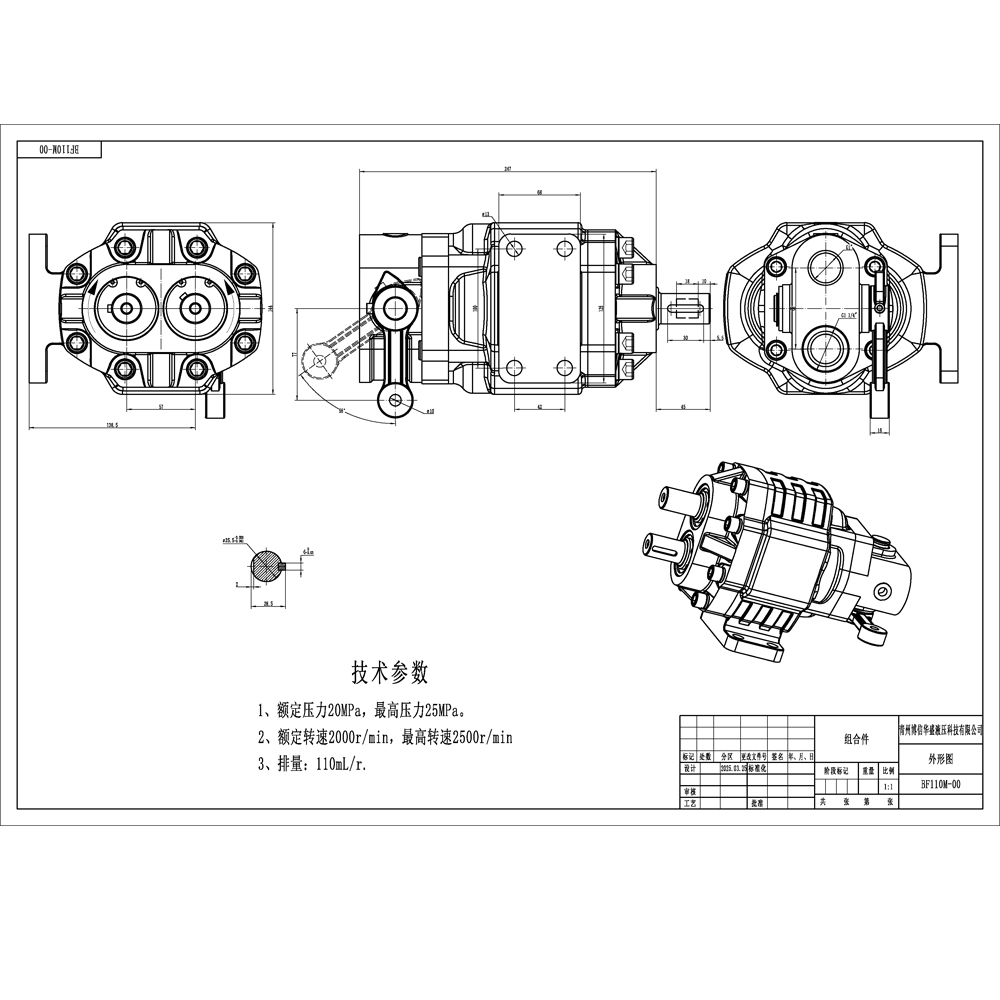BF110M Deslocamento 20 MPa (2900 psi) Bomba de engrenagem hidráulica drawing image