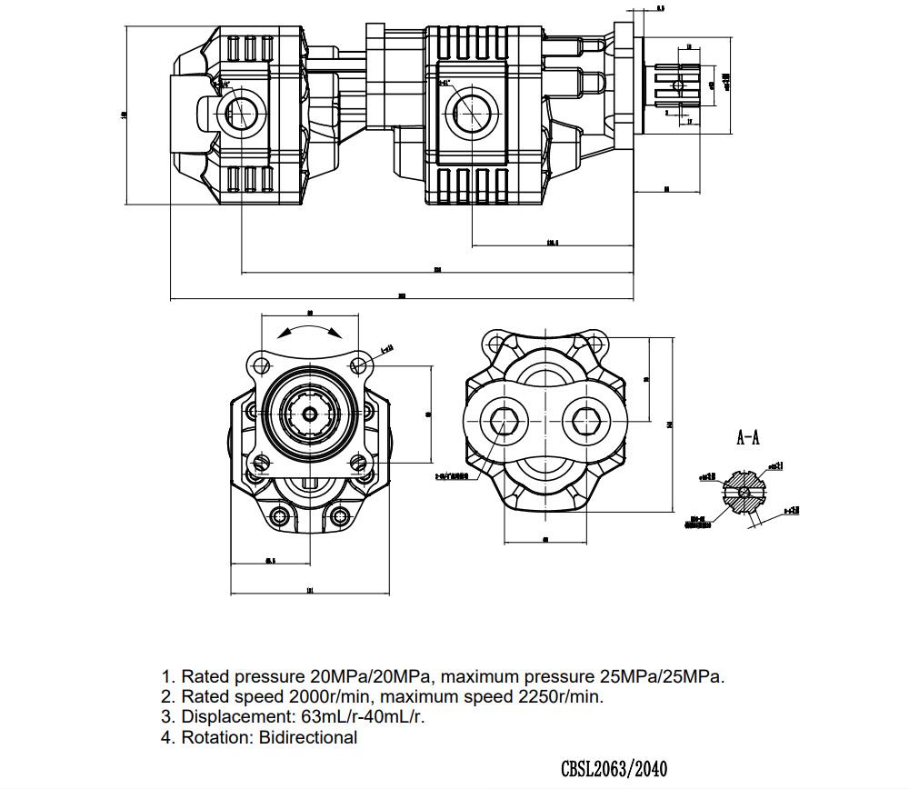 CBSL-2063-2040 63 cc/rev 20 MPa (2900 psi) Bomba de engrenagem hidráulica drawing image