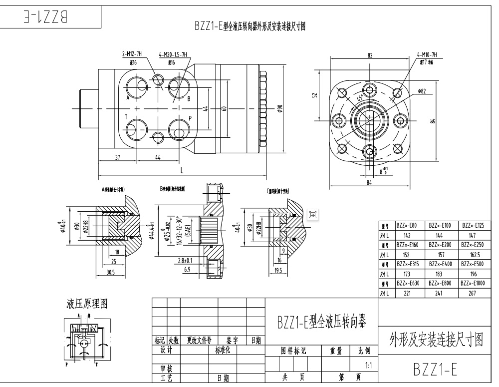 BZZ1-E100B 100 ml/r 7,5 L/min Unidade de Direção drawing image