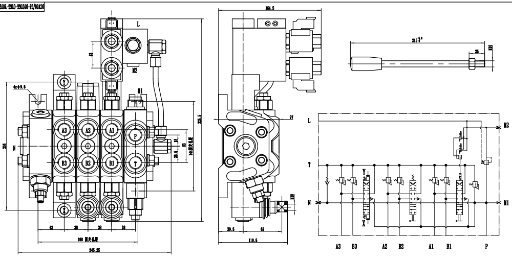 DCV60 Eletrohidráulico 3 carretéis Válvula direcional seccional drawing image