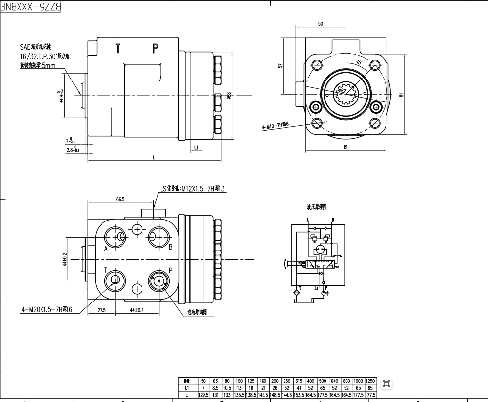 BZZ5-E100BKF 100 ml/r 7,5 L/min Unidade de Direção drawing image